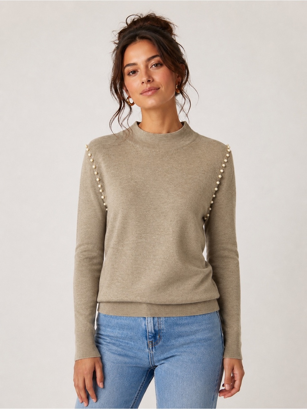Catherine Malandrino Wool-Blend Crewneck Sweater in Beige